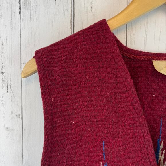 VTG Molina Red Wool Chimayo Handwoven Button Vest Mexico Navajo Size XL Unisex - Picture 6 of 16